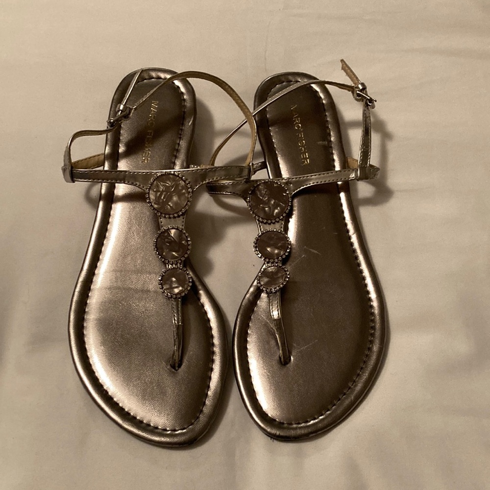 Marc Fisher Pewter Rhinestone Sandals Size 10